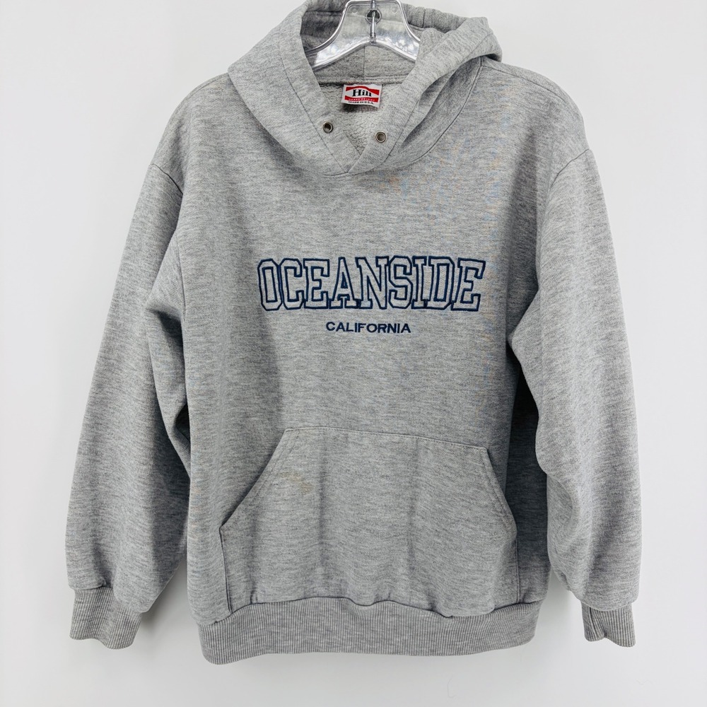 Vtg Oceanside Cali Hoodie Small Gray Embroidered Made in USA Y2K Heavyweight